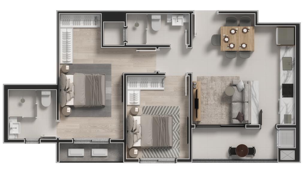 Planta 01 - 2 dorm 61,22m²