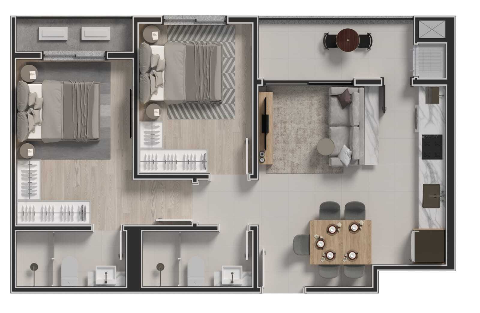 Planta 02 - 2 dorm 66,05m²