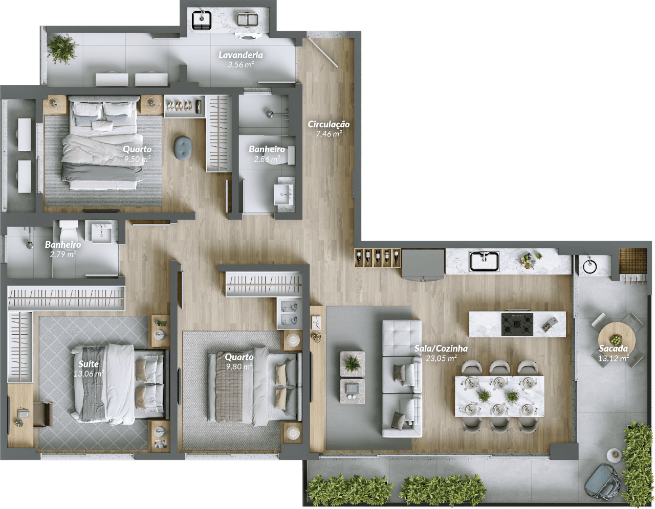 Planta 04 - 3 dorm 103m²