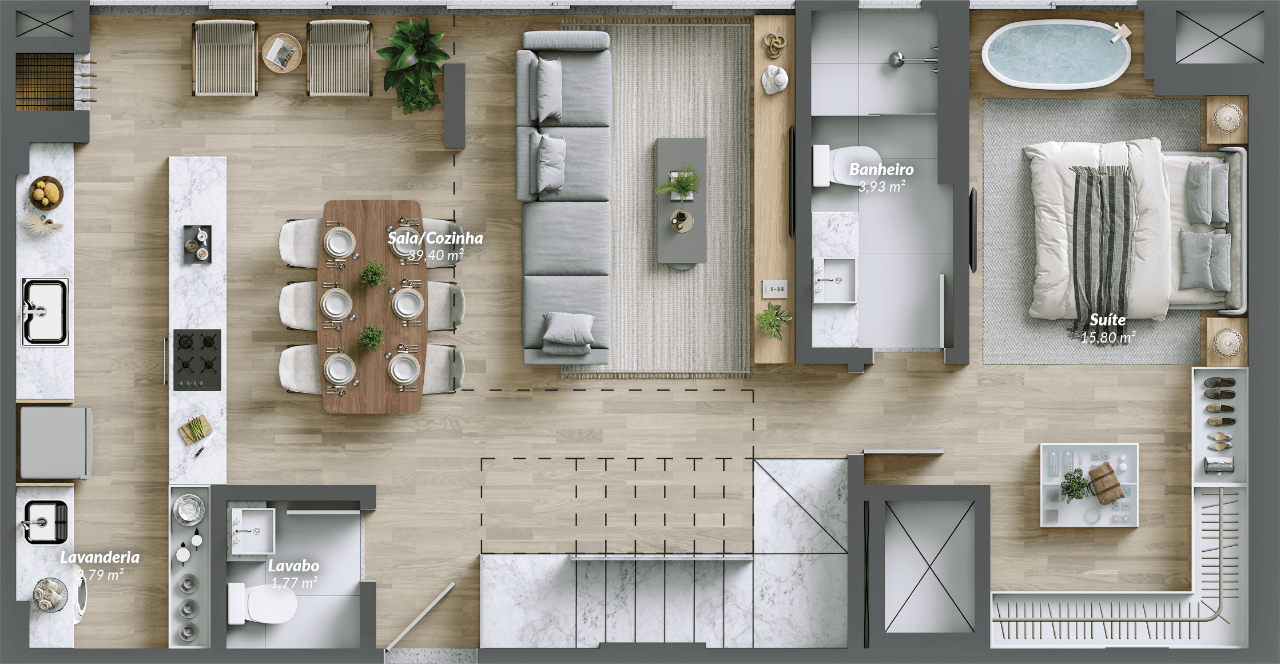 Planta 05 - 3 dorm 122m² - duplex - inferior