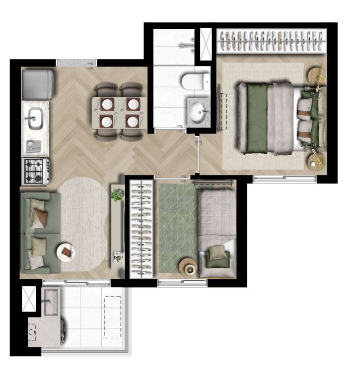 Planta 01 - 2 dorm 36m²