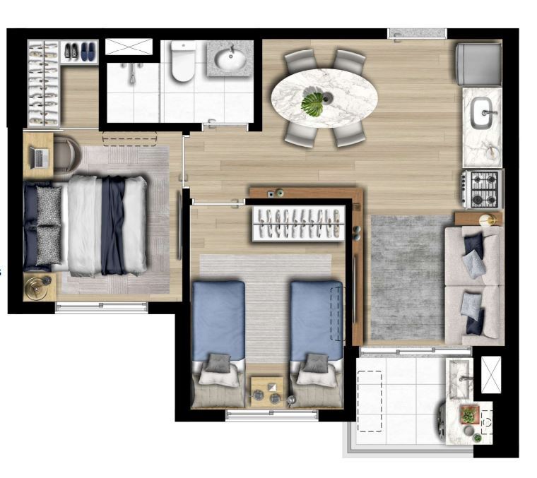 Planta 02 - 2 dorm 41m²