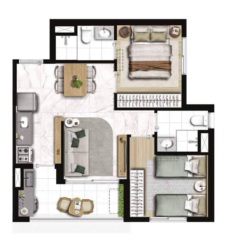Planta 03 - 2 dorm 49,80m²