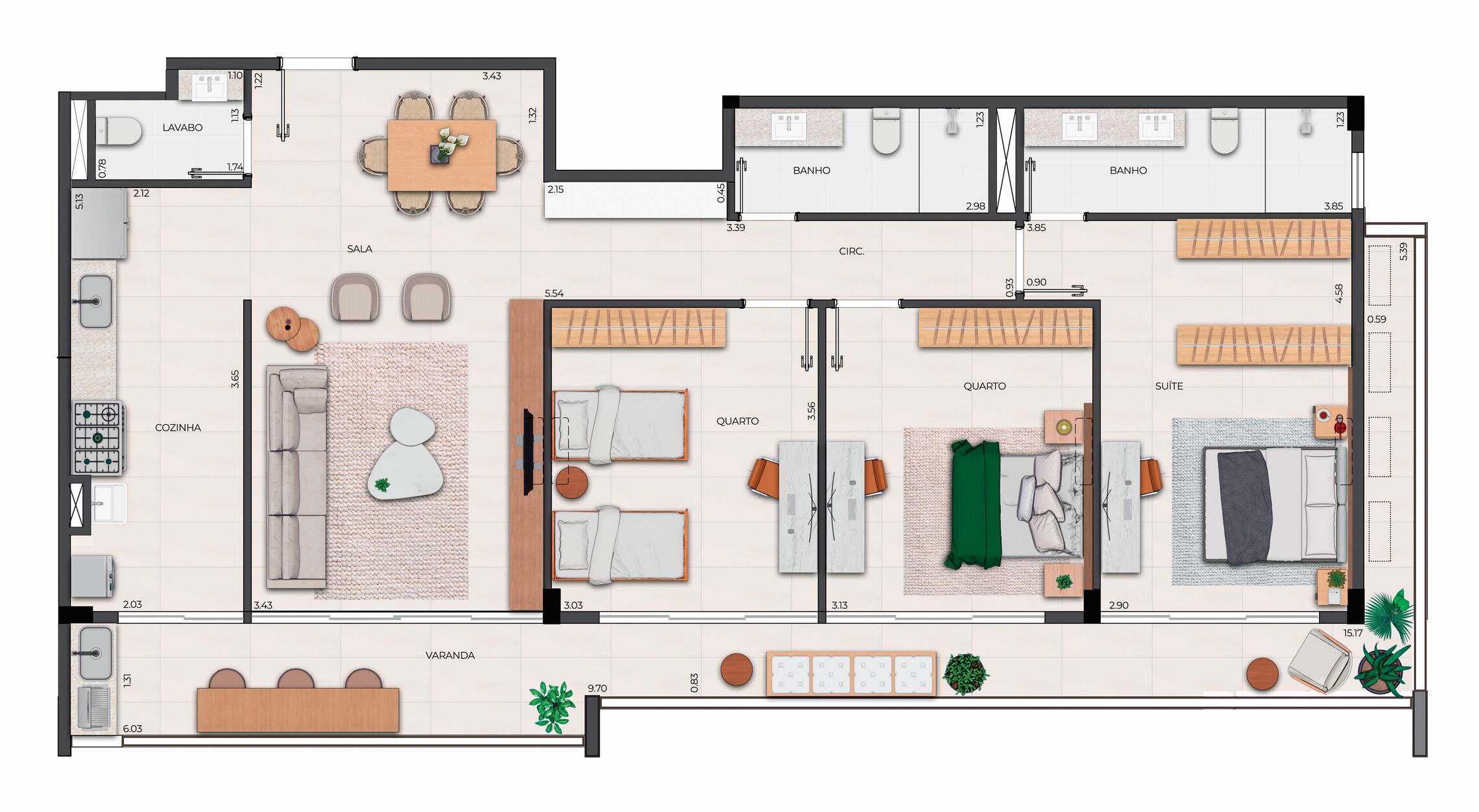 Planta 01 - 3 dorm 116,63m²