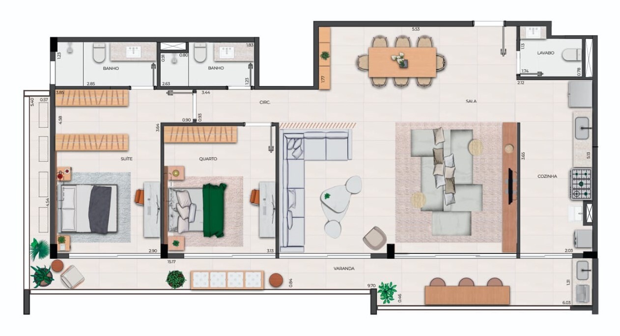 Planta 04 - 2 dorm 117,20m² - opção