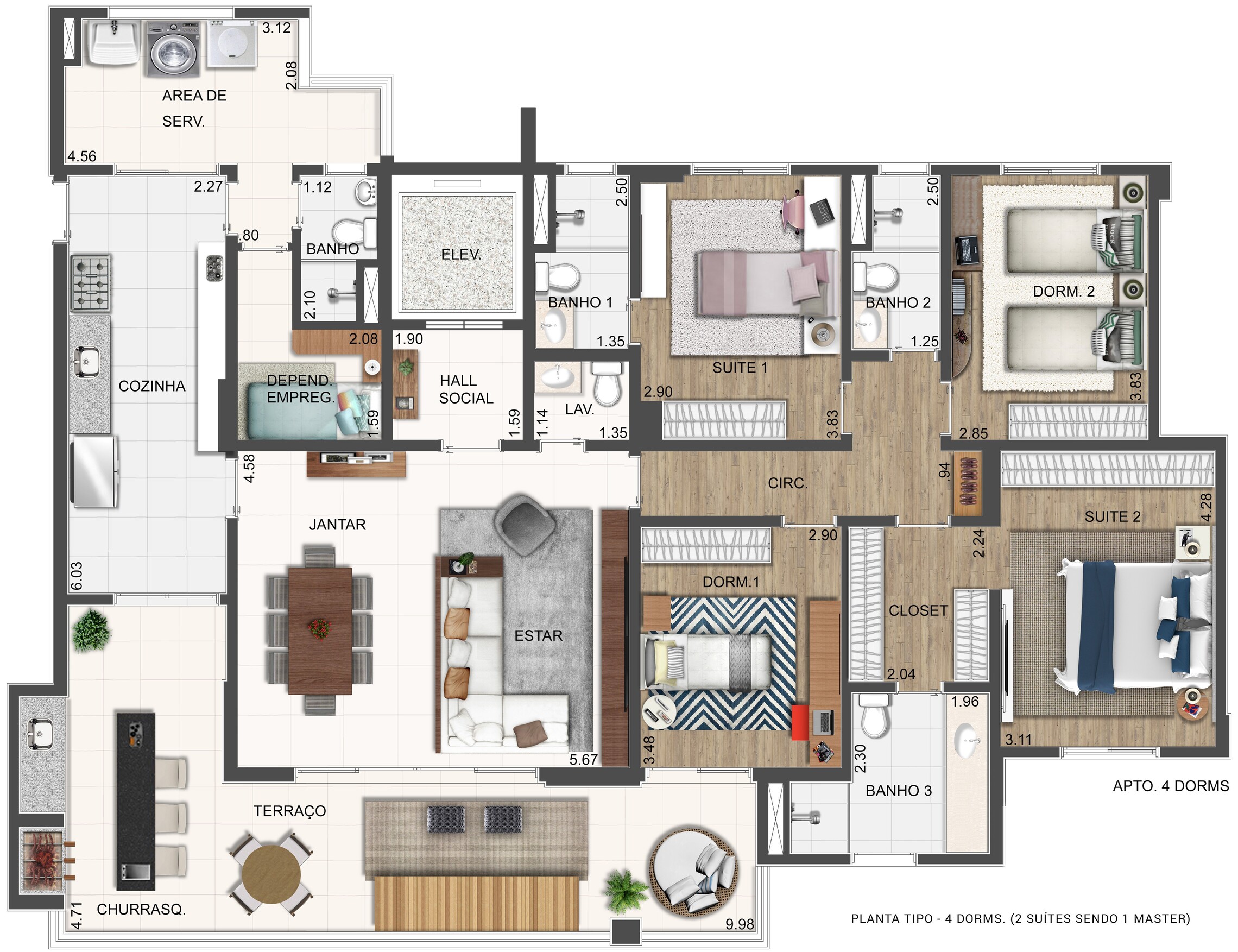 Planta 01 - 4 dorm 183,30m²