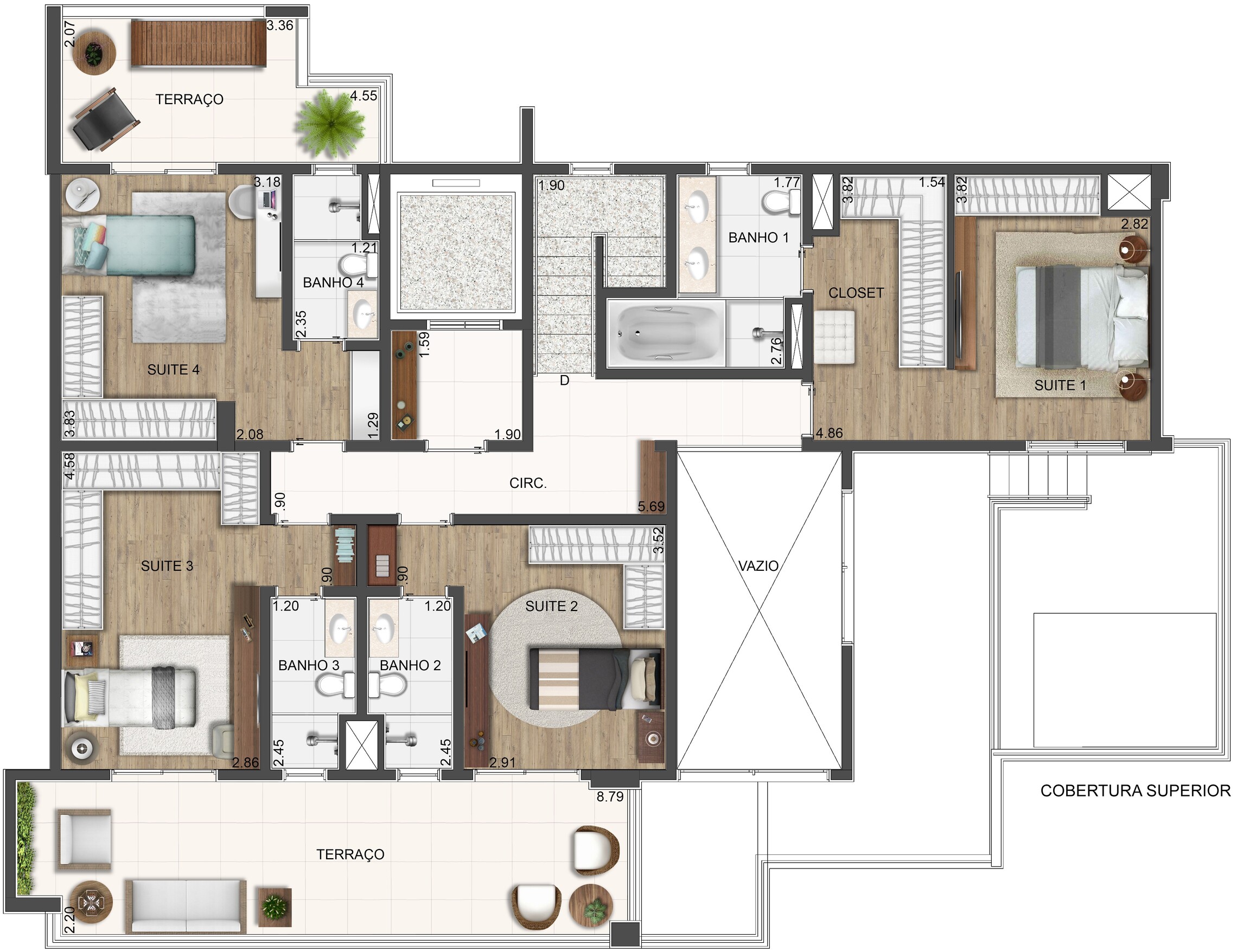 Planta 03 - 4 dorm 284,25m² - cobertura duplex - superior