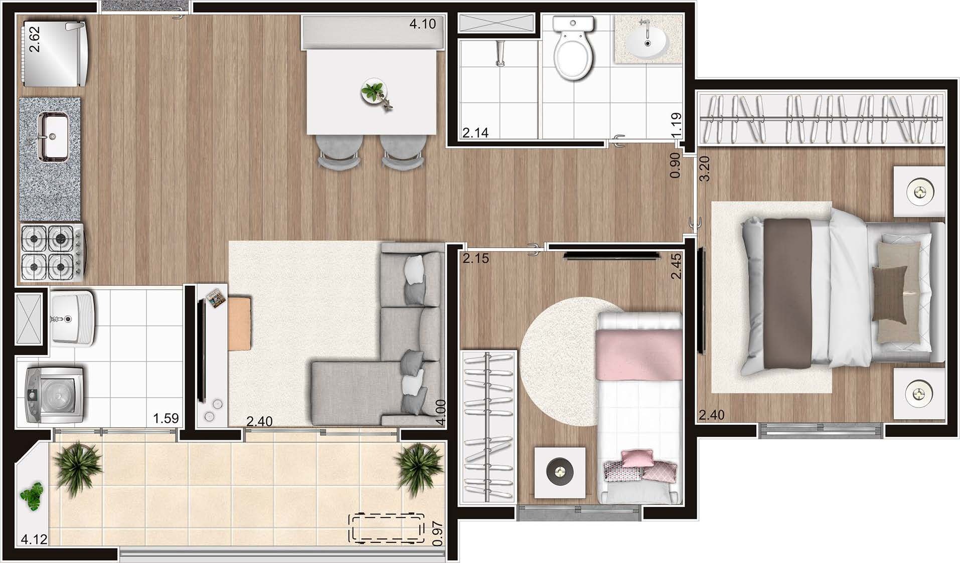 Planta 01 - 2 dorm 43m²