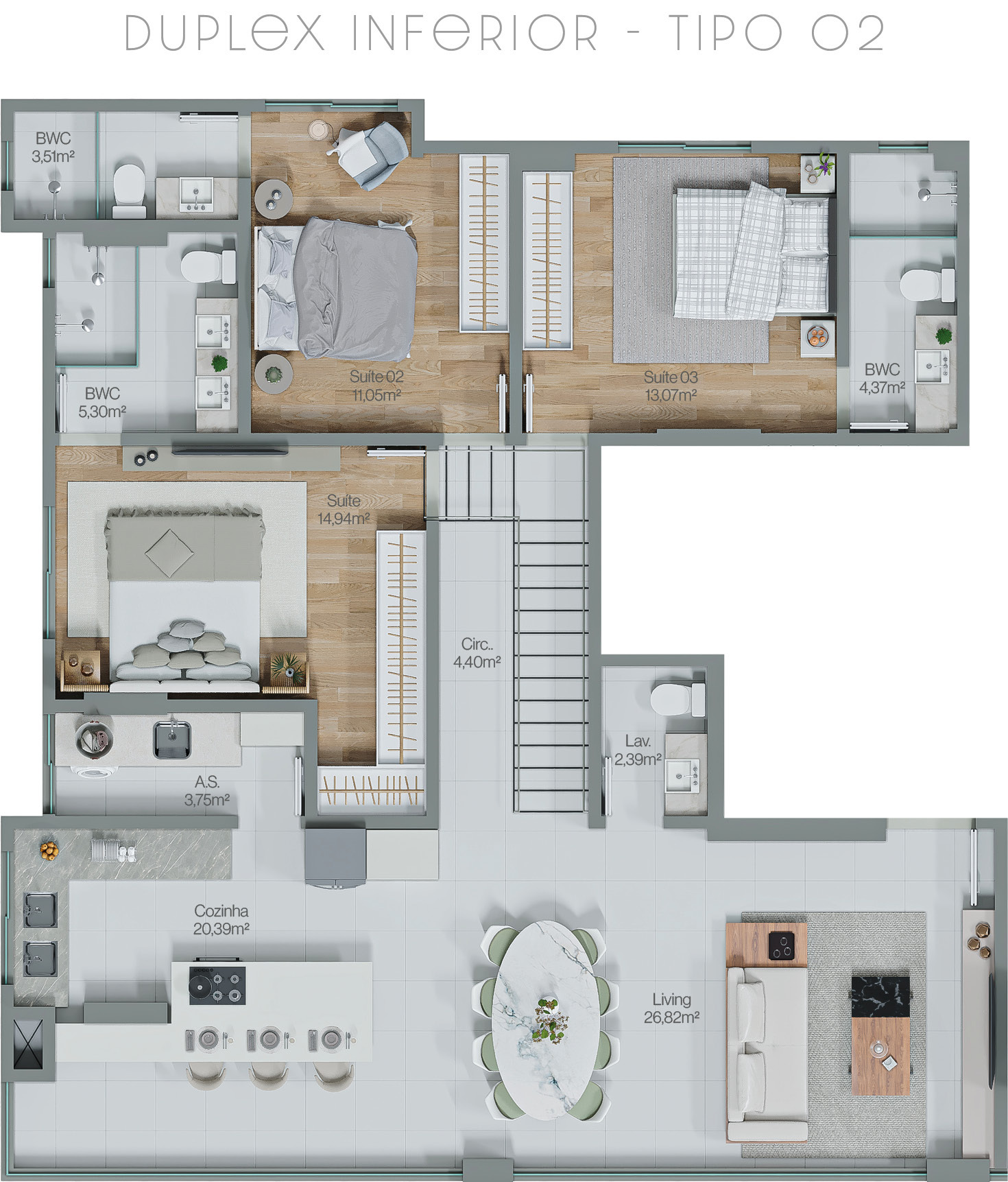 Planta 05 - 4 dorm 240m² - cobertura duplex - inferior