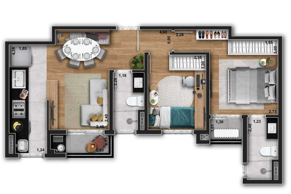 Planta 01 - 2 dorm 52,65m²
