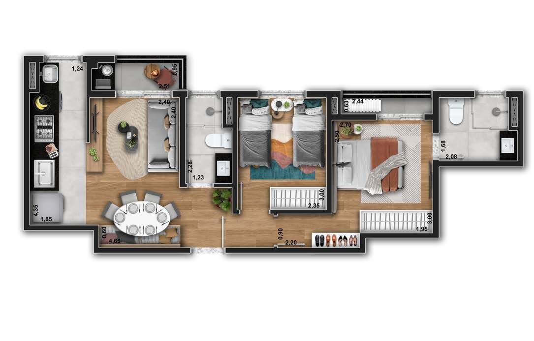 Planta 02 - 2 dorm 53,18m²