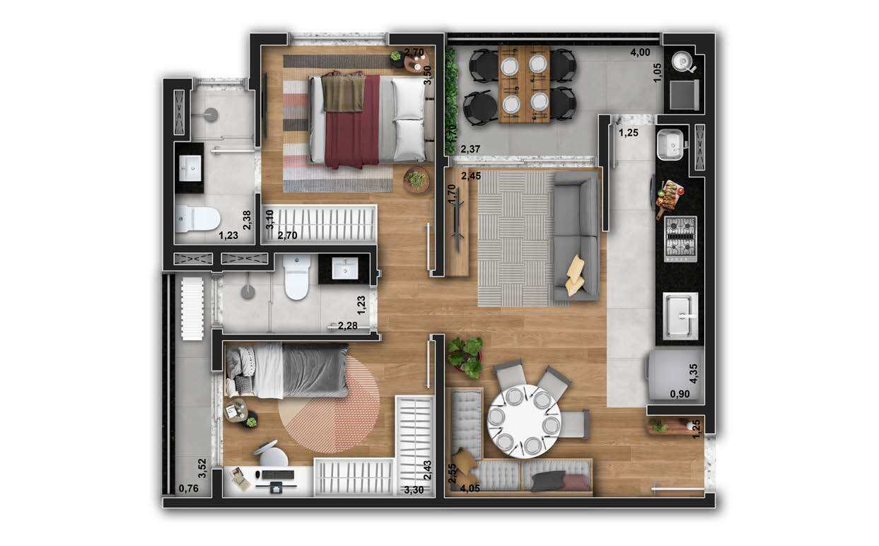 Planta 03 - 2 dorm 60,25m²