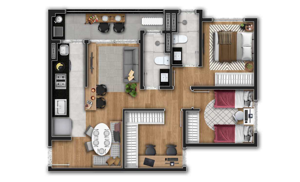 Planta 04 - 3 dorm 66,37m²