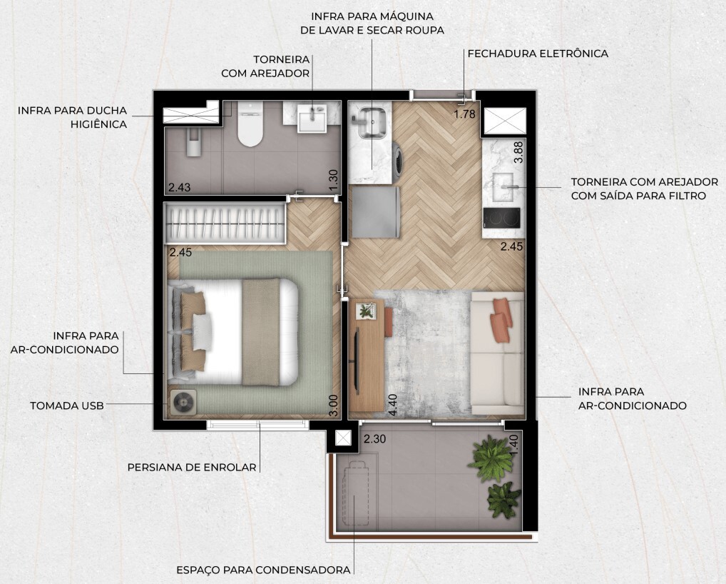 Planta 01 - 1 dorm 28m²
