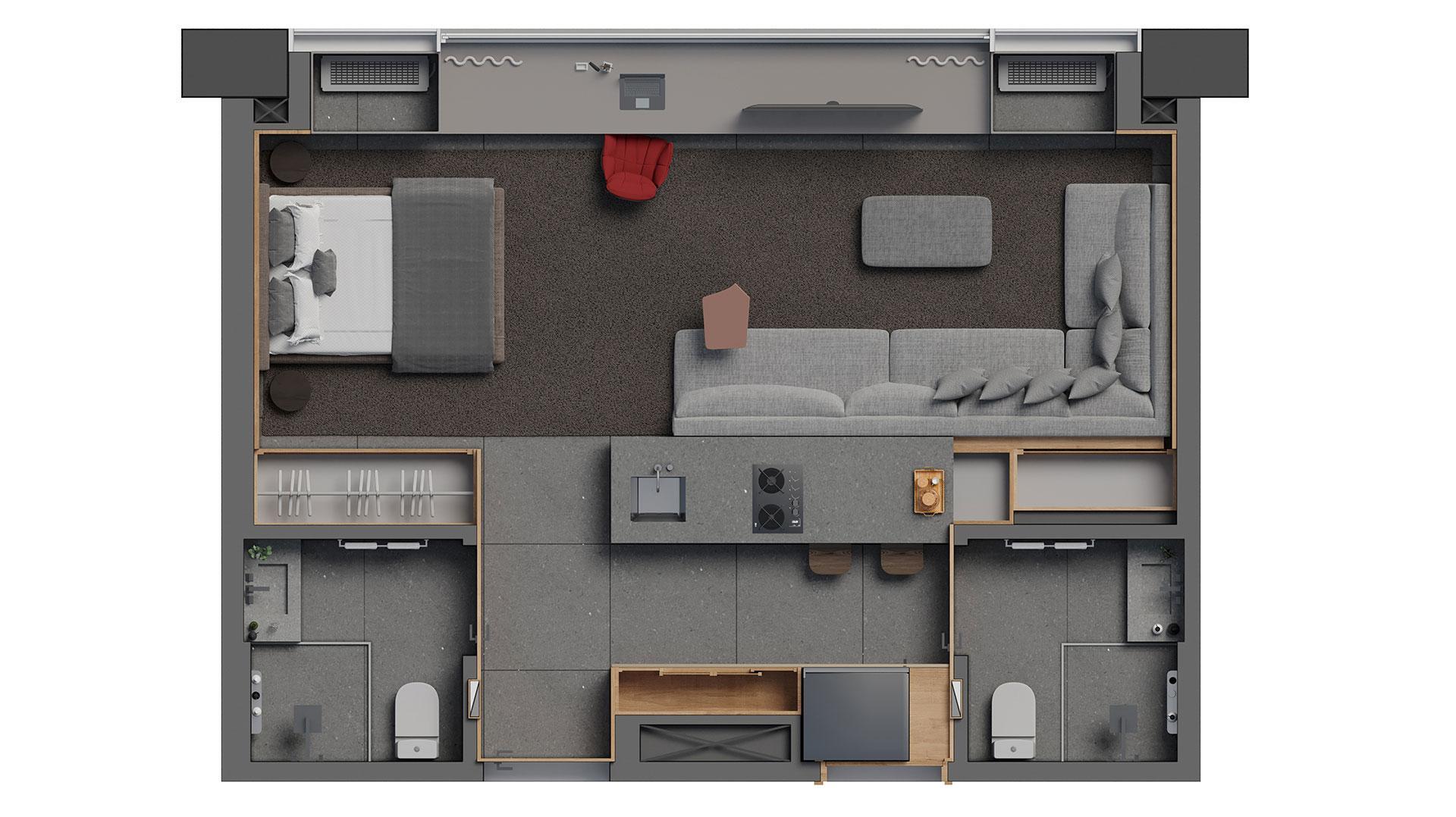 Planta 03 - 1 dorm 42m² - junção Planta 03 - 1 dorm 42m² - junção