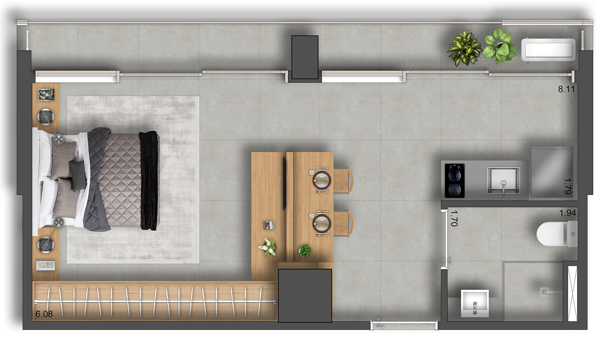 Planta 02 - 1 dorm 41m² - studio