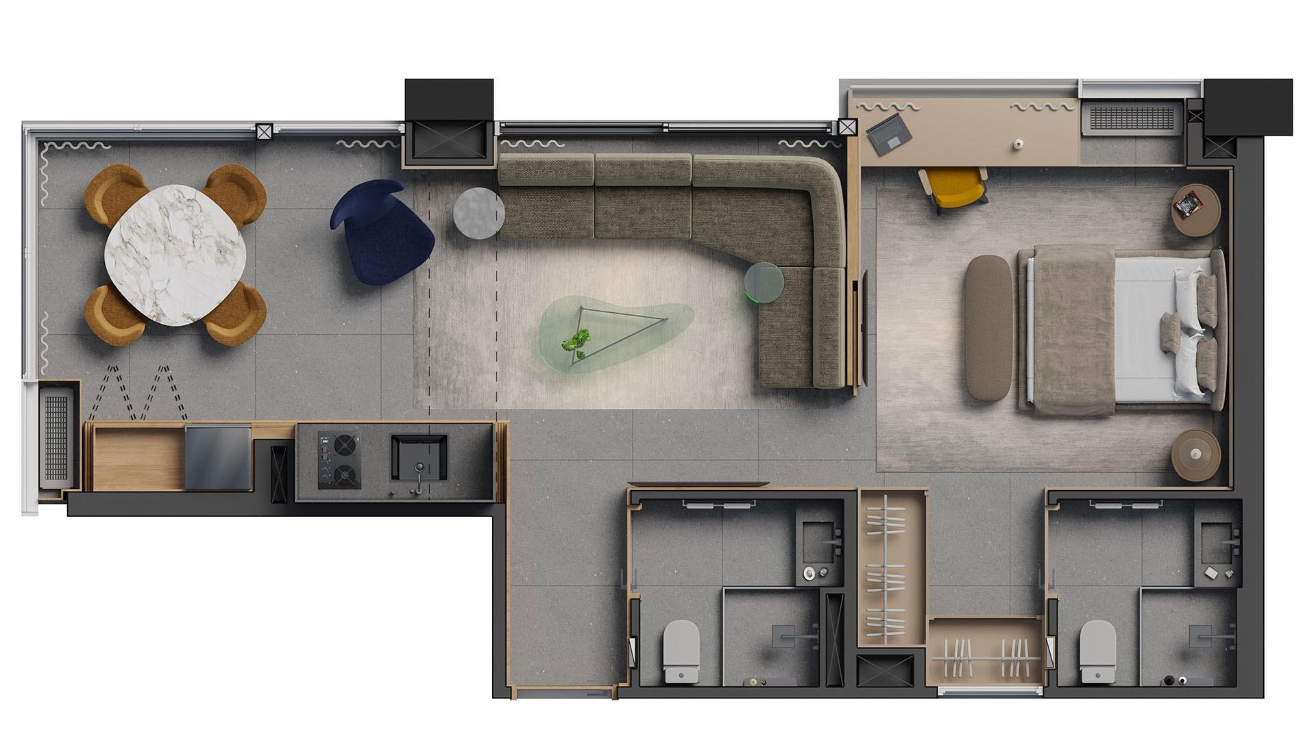 Planta 04 - 1 dorm 44m² - junção