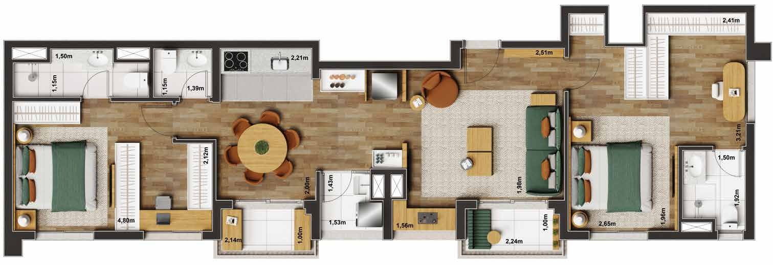 Planta 05 - 2 dorm 91m² - junção