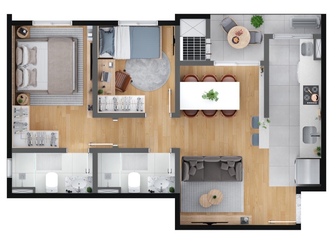 Planta 02 - 2 dorm 53,45m²