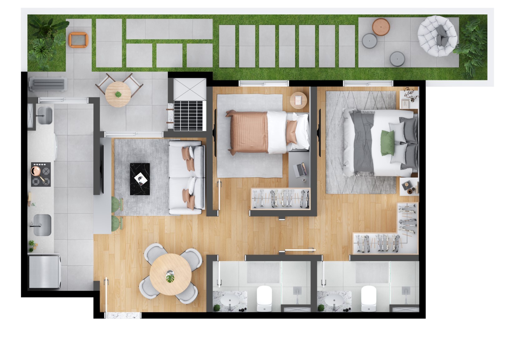 Planta 04 - 2 dorm 70,08m² - garden