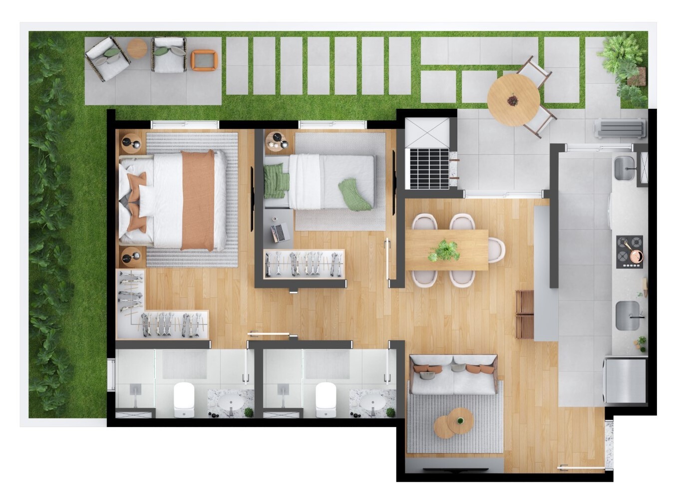 Planta 05 - 2 dorm 78,60m² - garden