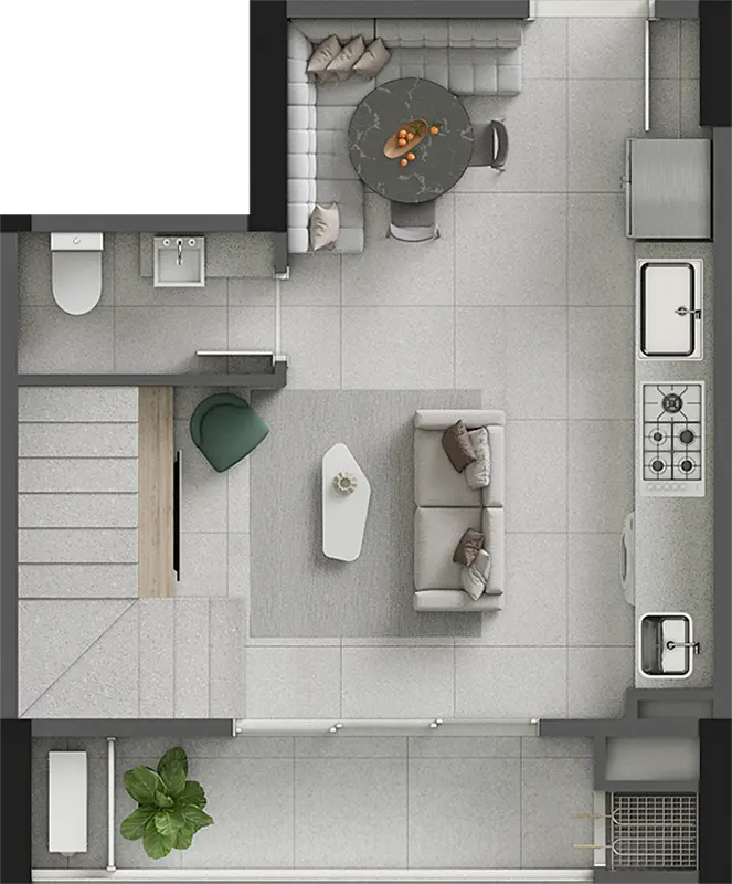 Planta 01 - 1 dorm 60,80m² - duplex - inferior