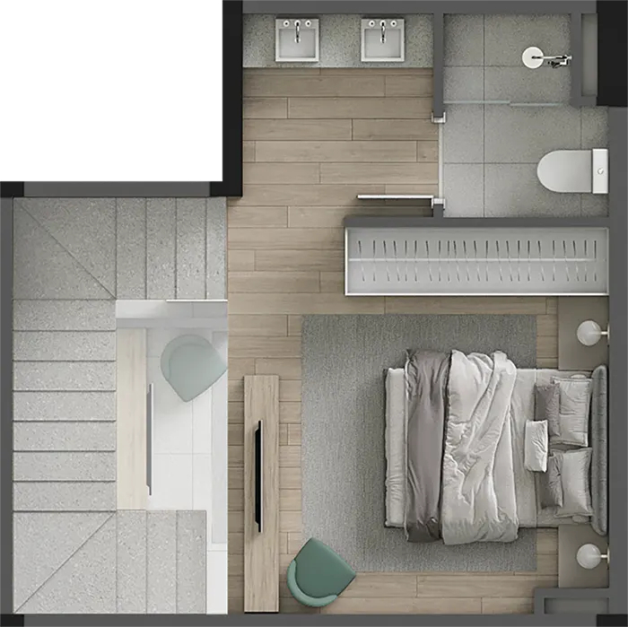 Planta 02 - 1 dorm 60,80m² - duplex - superior