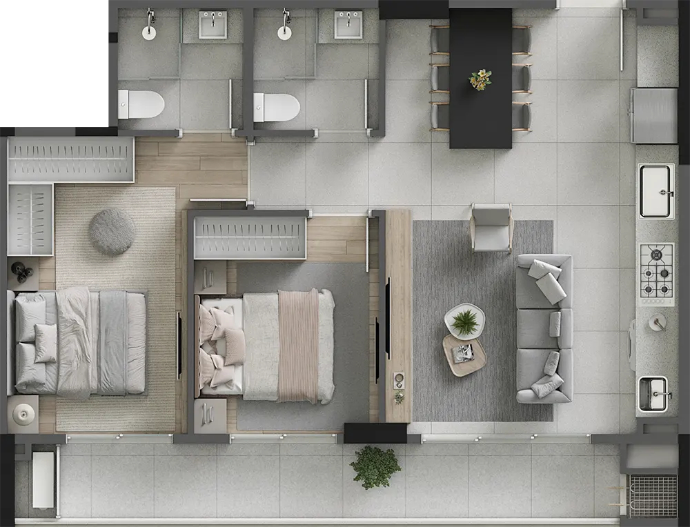 Planta 03 - 2 dorm 71,80m²
