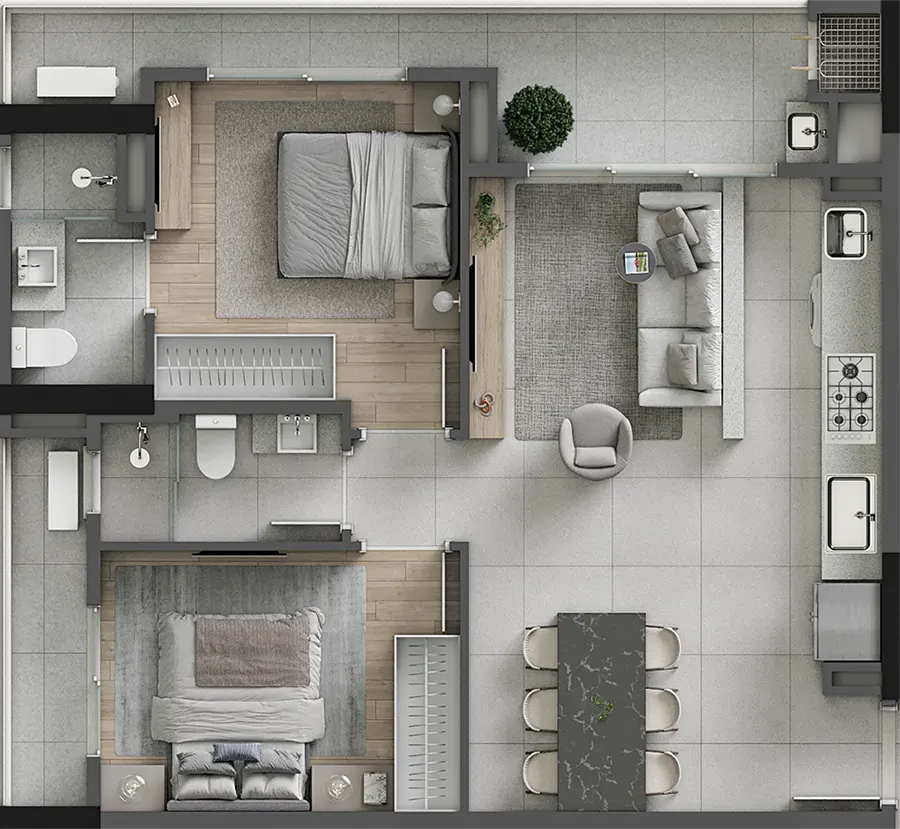 Planta 04 - 2 dorm 75,93m²