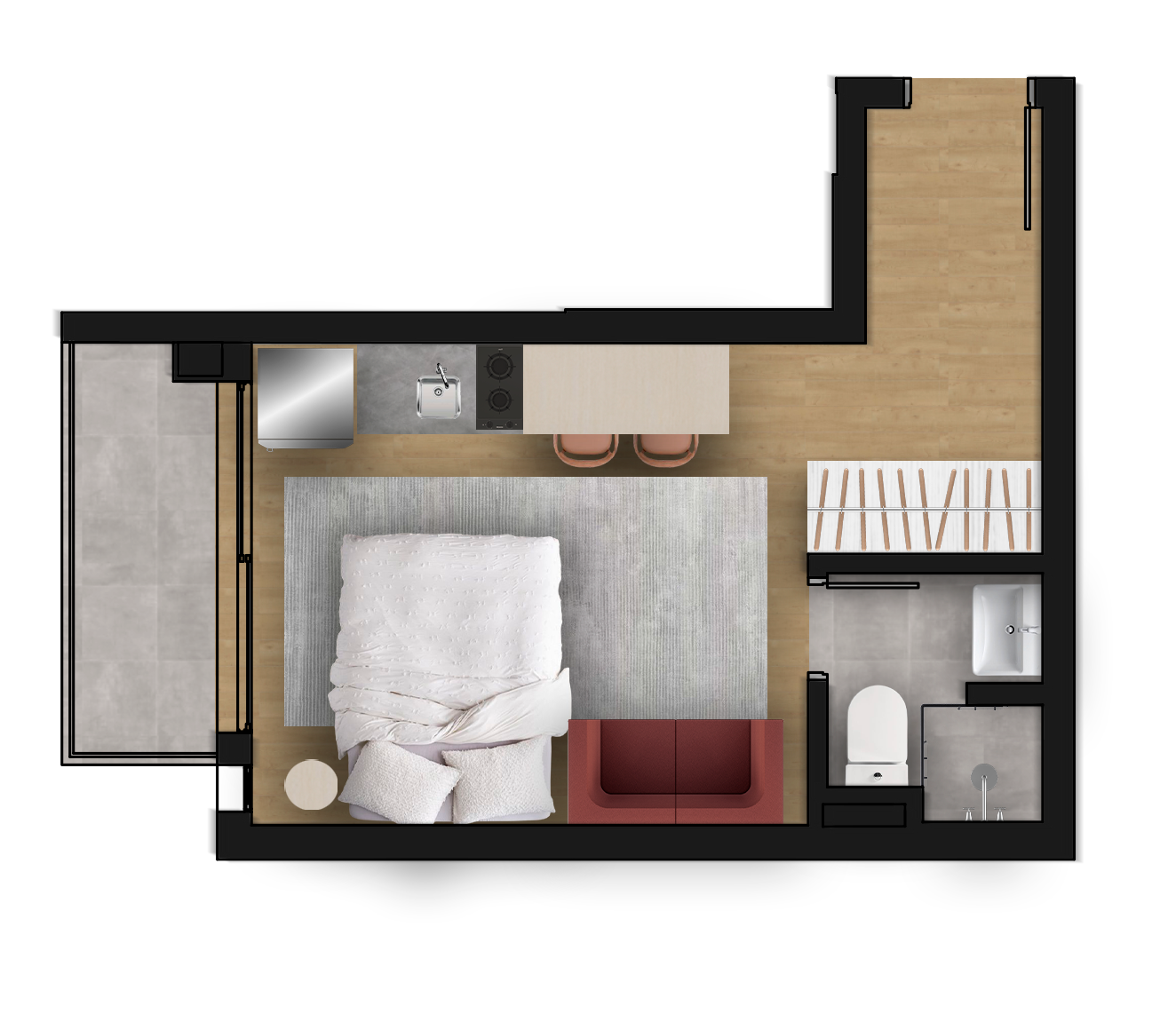 Planta 02 - 1 dorm - 25m