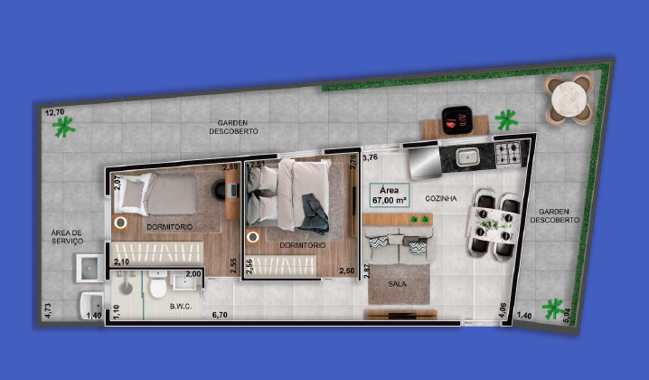 Planta 09 - 2 dorm 67m² - garden