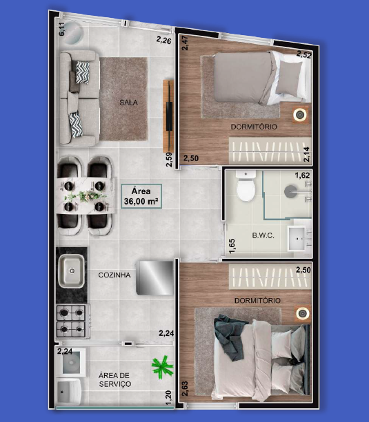 Planta 11 - 2 dorm 36m²