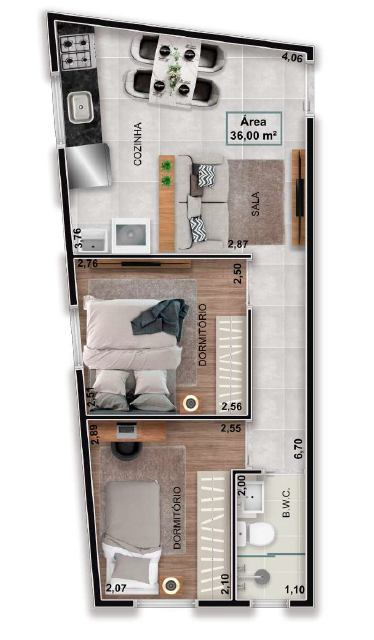 Planta 14 - 2 dorm 45,93m²