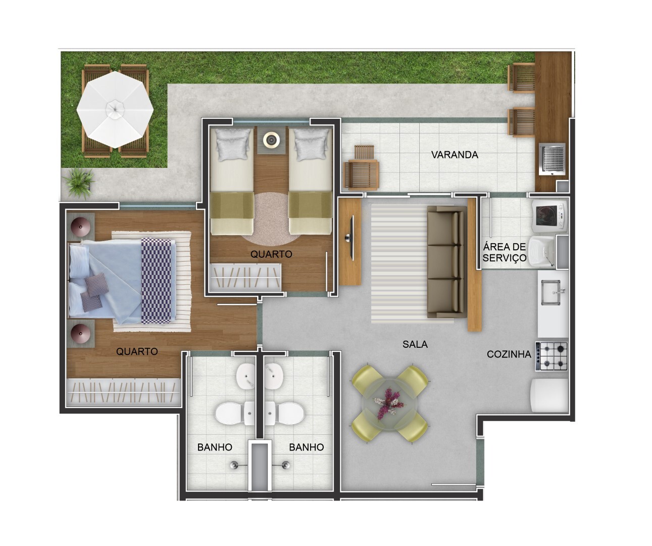 Planta 04 - 2 dorm 67,85m² - garden