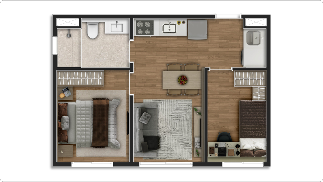 Planta 01 - 2 dorm 37m²