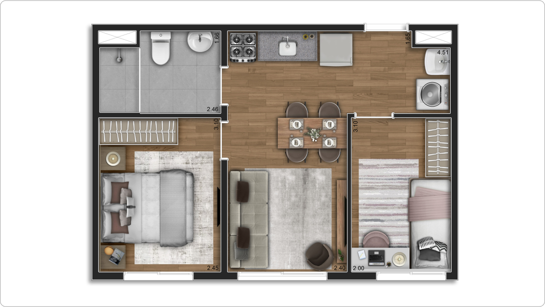 Planta 03 - 2 dorm 37m²