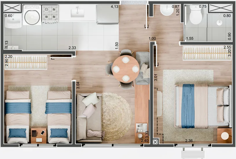Planta 02 - 2 dorm 35,84m²