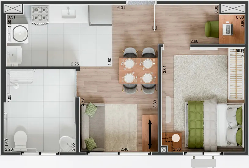 Planta 03 - 1 dorm 36,15m²