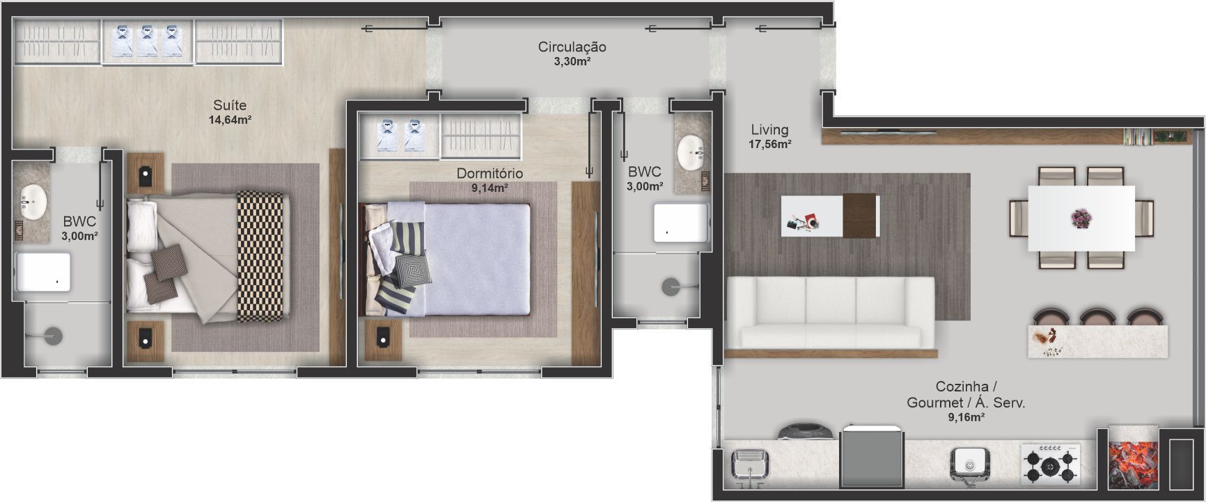 Planta 01 - 2 dorm 68,34m²