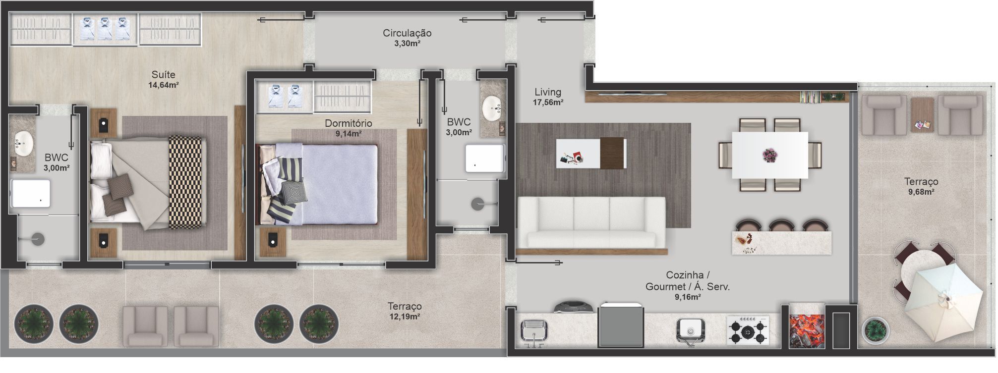 Planta 04 - 2 dorm 87,54m² - garden