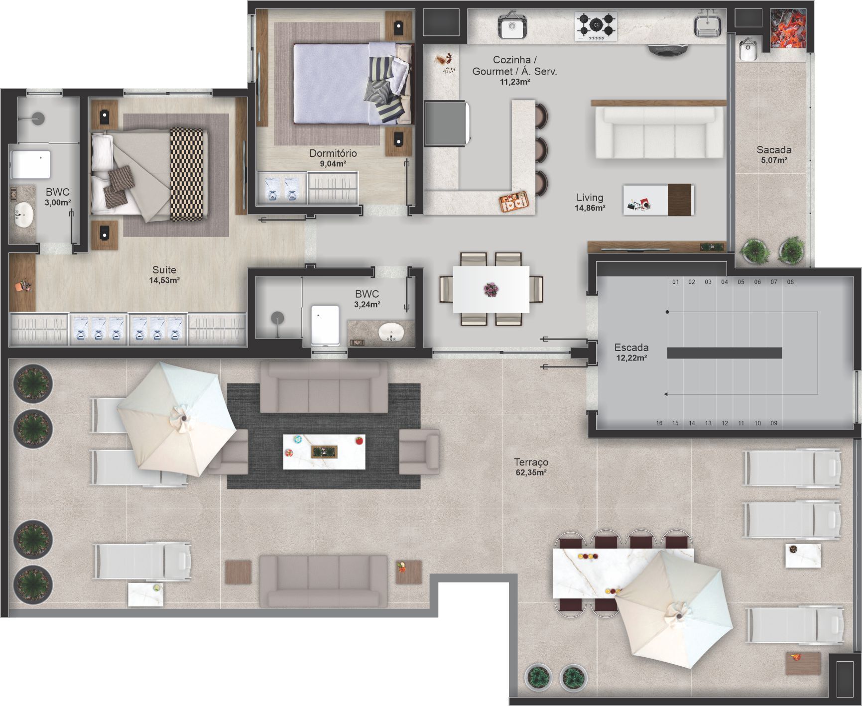Planta 05 - 2 dorm 139,76m² - cobertura horizontal