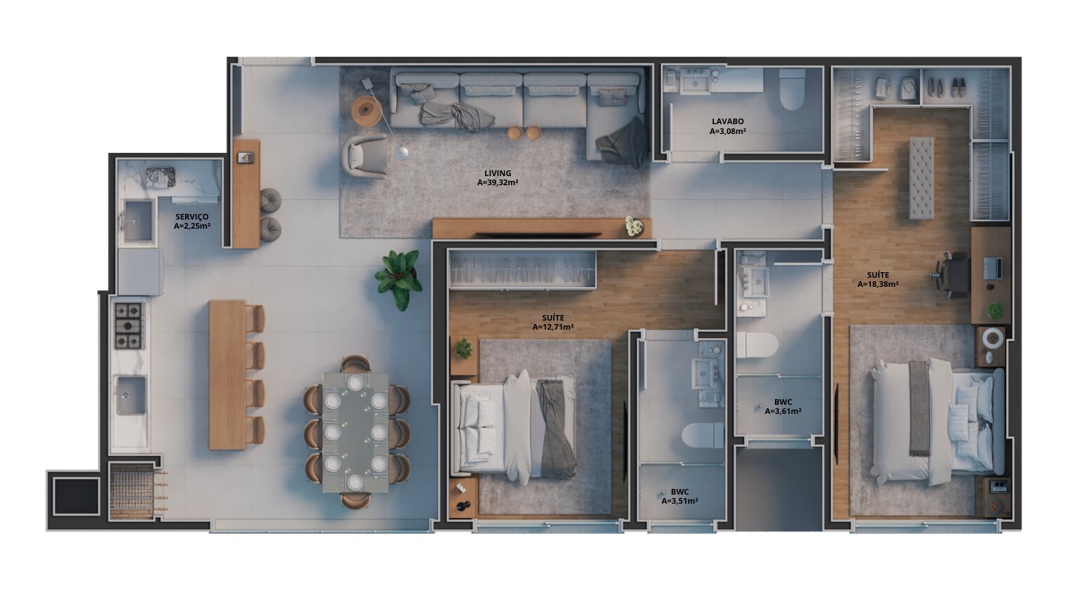 Planta 02 - 2 dorm 95,65m²