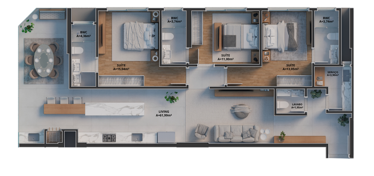 Planta 04 - 3 dorm 136,08m²