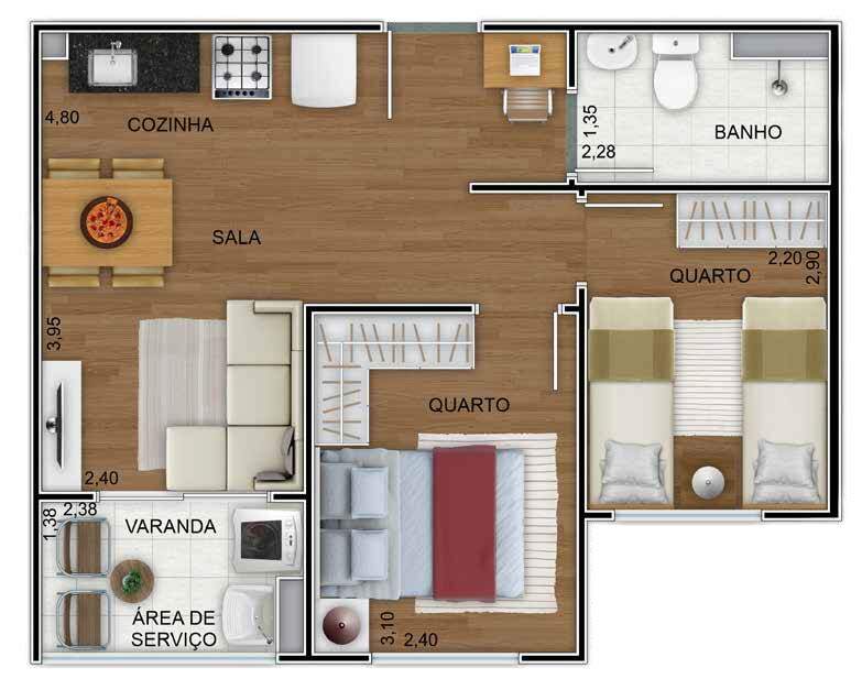 Planta 01 - 2 dorm 40m²