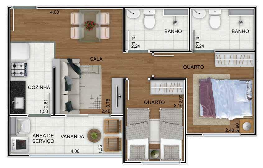 Planta 02 - 2 dorm 50m²