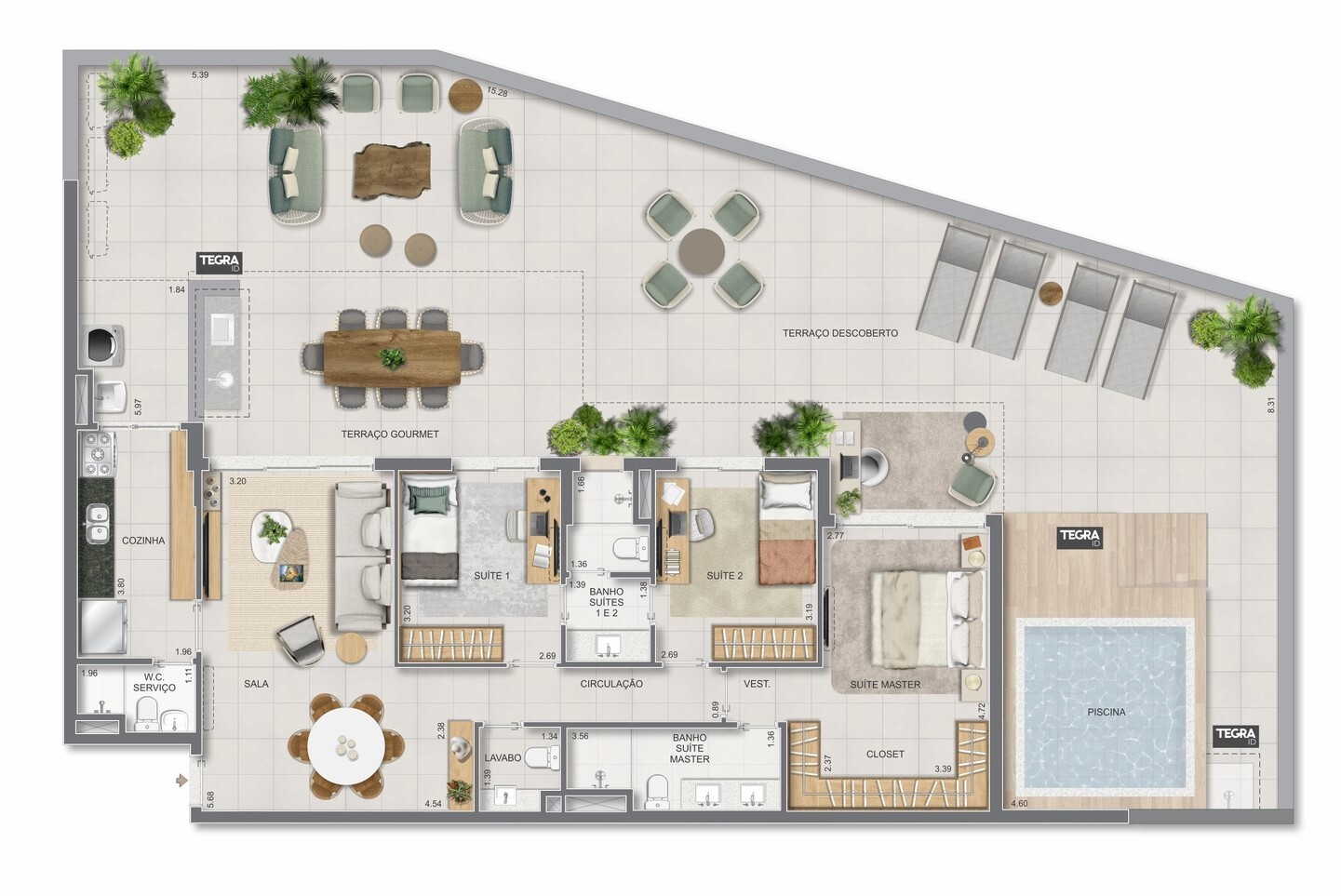 Planta 18 - 3 dorm 229,50m² - garden