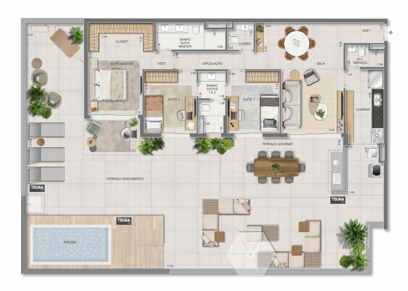 Planta 20 - 3 dorm 245,51m² - garden