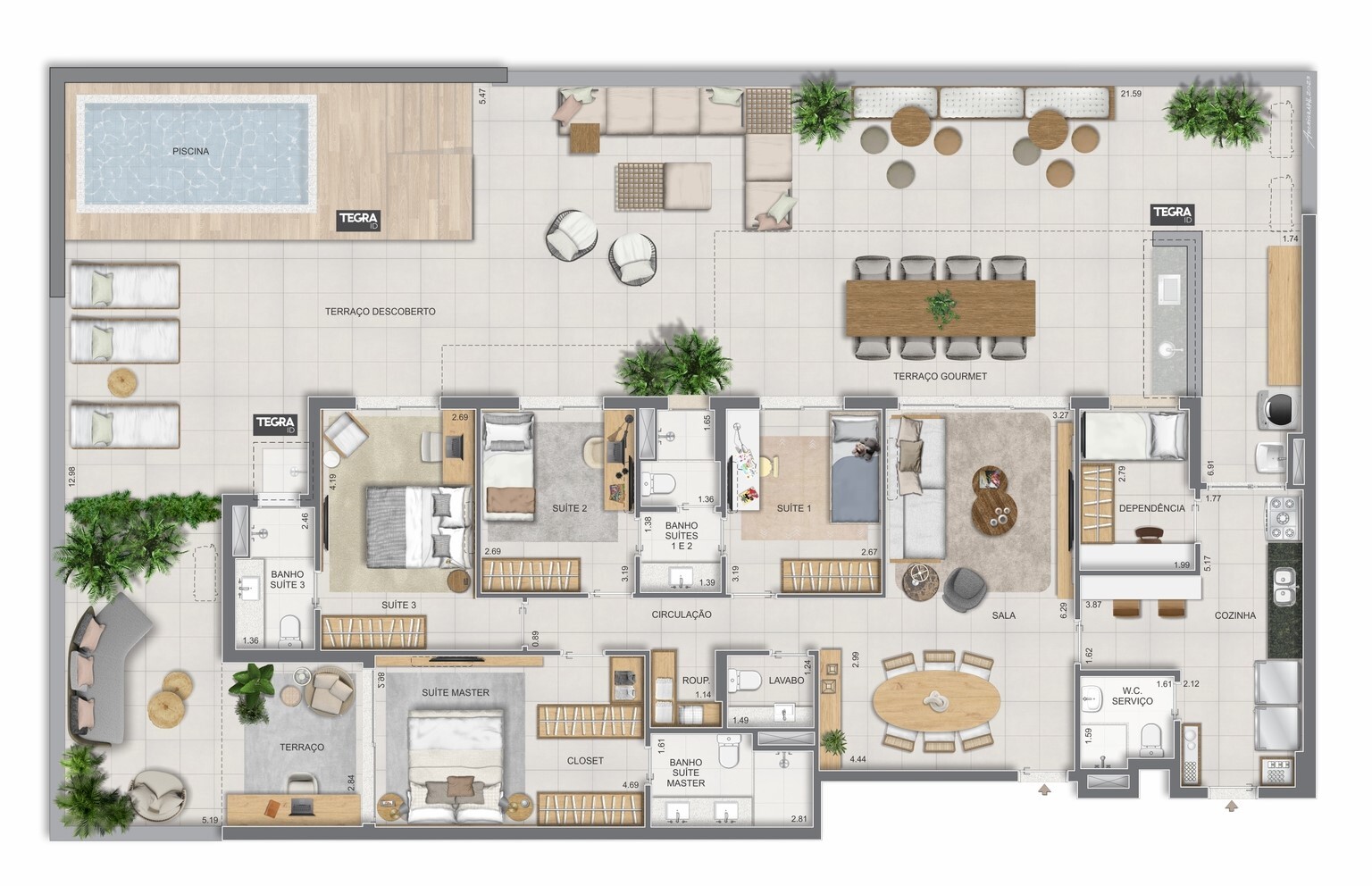 Planta 32 - 4 dorm 288,03m² - garden