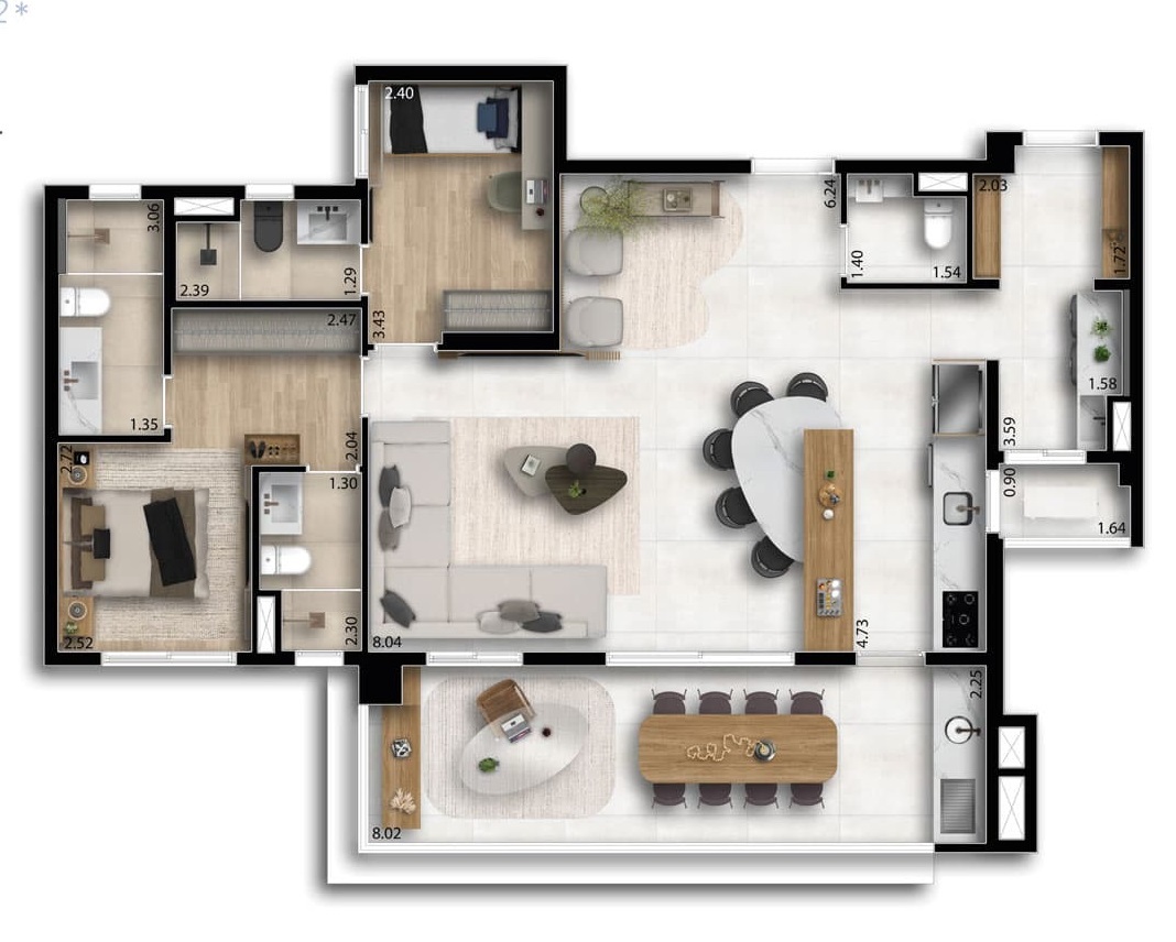 Planta 02 - 2 dorm 117m² - opção 1