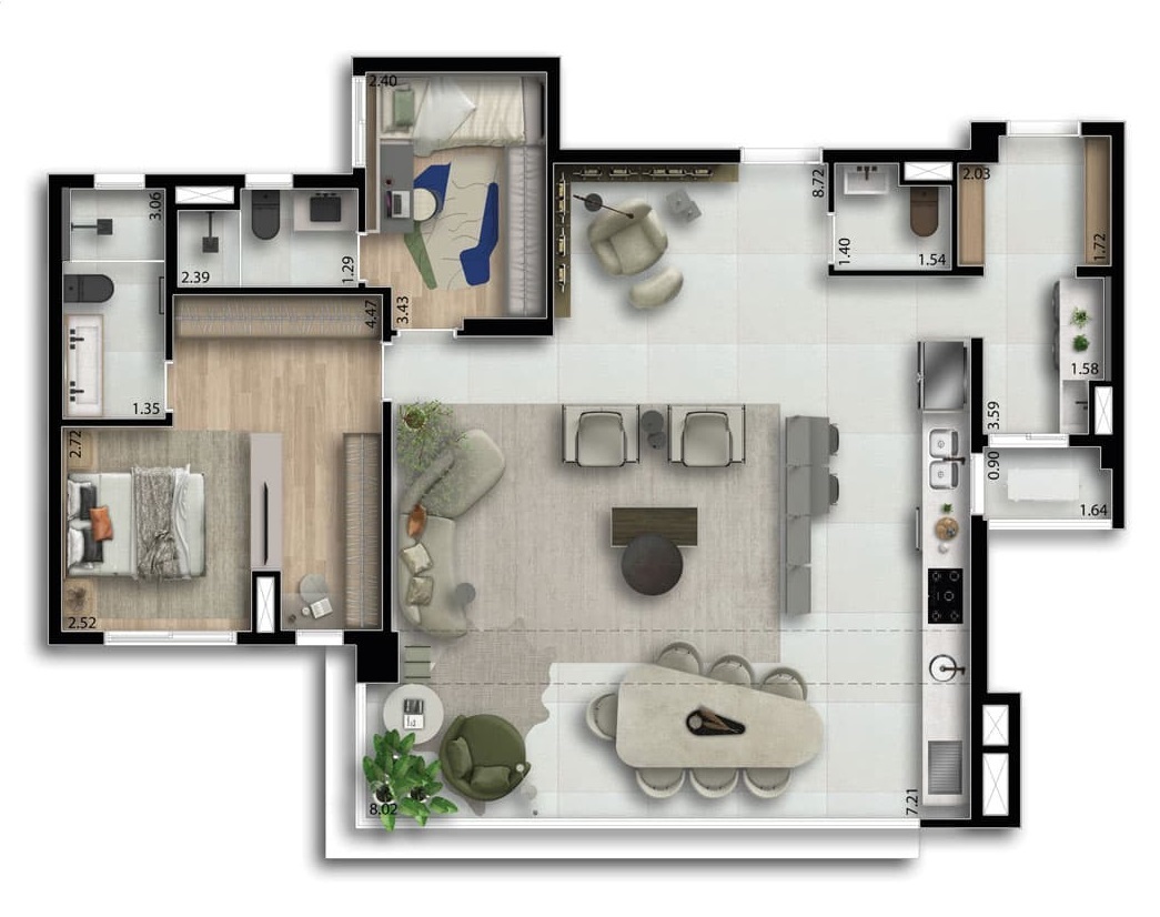 Planta 03 - 2 dorm 117m² - opção 2